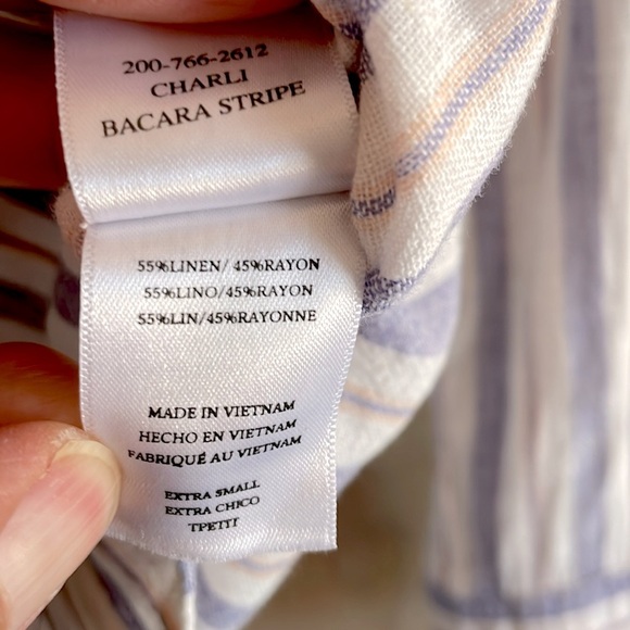 RAILS Linen Blend Charli Shirt Bacara Stripe Button Front Sz:XS - Picture 14 of 14